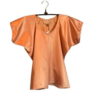 Marni Satin Peach Flutter Sleeve Boxy Blouse